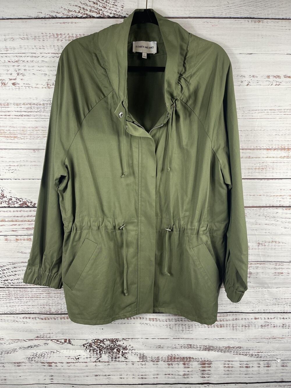 Elizabeth And James Jacket Women's Size Large Green Lightweight Hooded Anorak